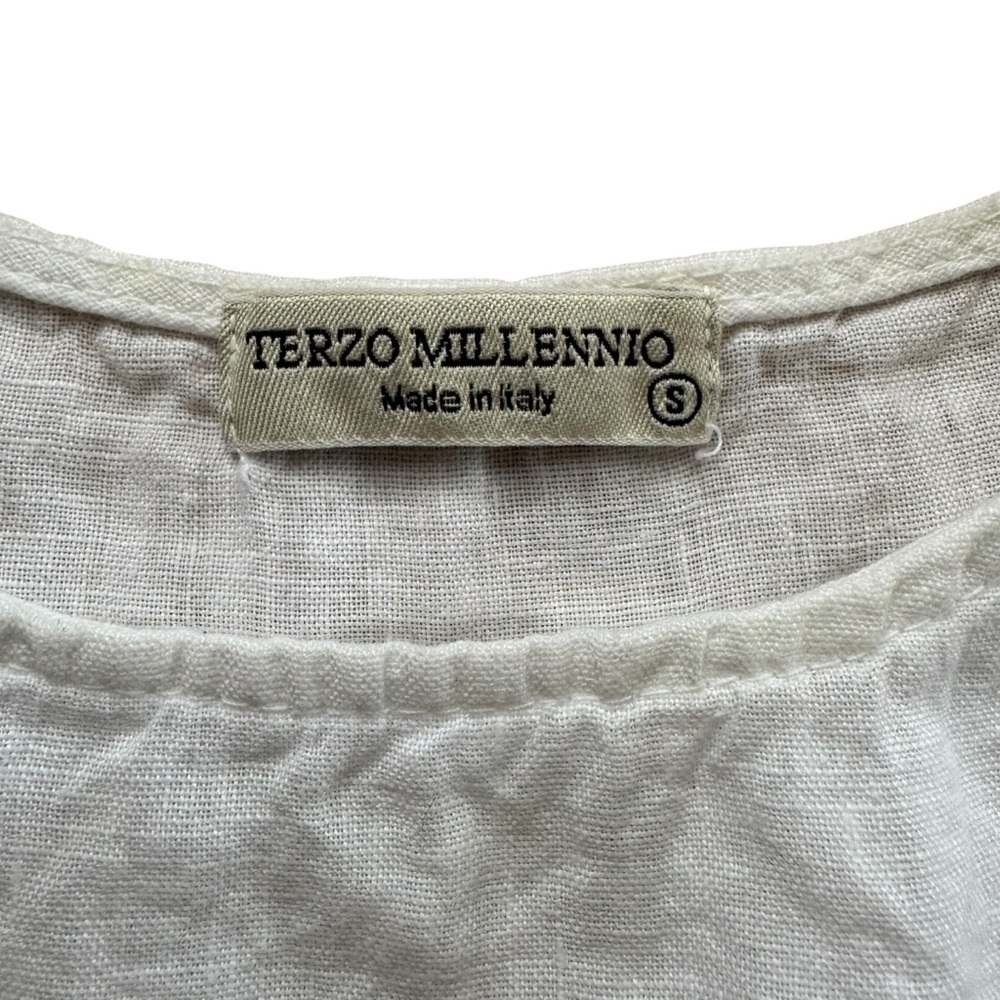 Terzo Millennio White 100% Linen Tank Top Lace Sleeveless Boho Coastal Italy S - Picture 6 of 8